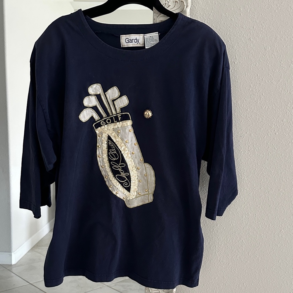 Gardy Vintage Navy Golf Themed T-Shirt Drop Sleeve M/L